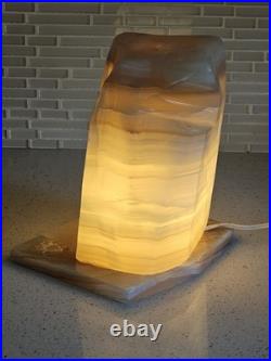 MID CENTURY MODERN CARVED FREEFORM ONYX LAMP PLUG-IN 10x9x7 26lbs RARE