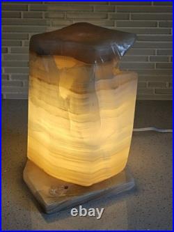 MID CENTURY MODERN CARVED FREEFORM ONYX LAMP PLUG-IN 10x9x7 26lbs RARE
