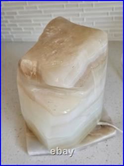 MID CENTURY MODERN CARVED FREEFORM ONYX LAMP PLUG-IN 10x9x7 26lbs RARE