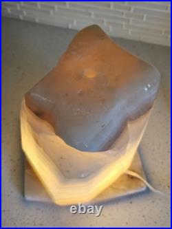 MID CENTURY MODERN CARVED FREEFORM ONYX LAMP PLUG-IN 10x9x7 26lbs RARE