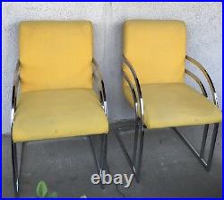 MID-CENTURY MODERN RARE 60s-70s Milo Baughman Yellow Chrome Rainbow 2 Chair Set
