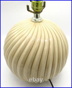 MID-CENTURY Pleated Ball Orb Ceramic Table Lamp Beige Tan RARE 10 Base