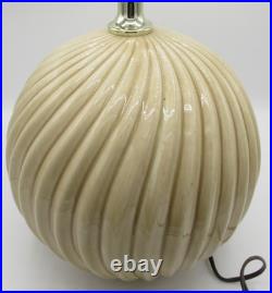 MID-CENTURY Pleated Ball Orb Ceramic Table Lamp Beige Tan RARE 10 Base