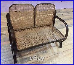 MID CENTURY WICKER BENCH LoVe SEAT WOOD Rare INDOOR Designer Furniture