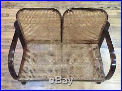 MID CENTURY WICKER BENCH LoVe SEAT WOOD Rare INDOOR Designer Furniture
