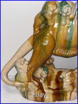 MID Century Italian Majolica Lion With Sancai Glazed Large Rare
