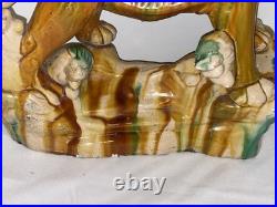 MID Century Italian Majolica Lion With Sancai Glazed Large Rare