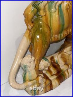 MID Century Italian Majolica Lion With Sancai Glazed Large Rare