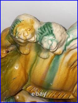 MID Century Italian Majolica Lion With Sancai Glazed Large Rare