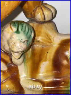 MID Century Italian Majolica Lion With Sancai Glazed Large Rare