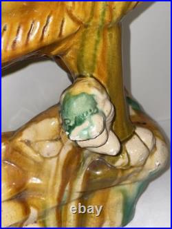 MID Century Italian Majolica Lion With Sancai Glazed Large Rare