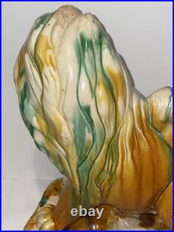 MID Century Italian Majolica Lion With Sancai Glazed Large Rare