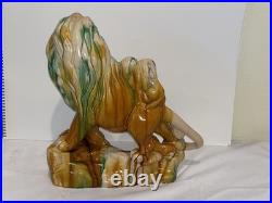MID Century Italian Majolica Lion With Sancai Glazed Large Rare