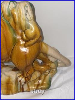MID Century Italian Majolica Lion With Sancai Glazed Large Rare