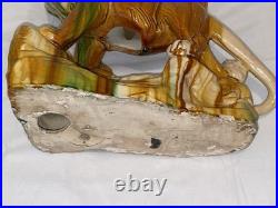 MID Century Italian Majolica Lion With Sancai Glazed Large Rare