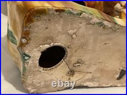 MID Century Italian Majolica Lion With Sancai Glazed Large Rare