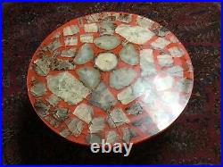 MID Century Modern Shellacked Geode Orange Round Coffee Table Vtg Rare 30 X 13