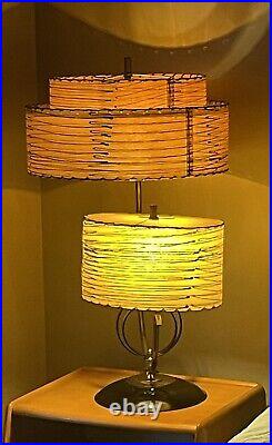 Majestic MCM Table Lamps (Pair) Very Rare Gold and Black Shade Original and Cool