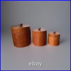 Massive Rare Mid-Century Mod Nesting Solid Teak Wood Canister Set Storage Jars Massive Rare Mid-Century Mod Nesting Solid Teak Wood Canister Set Storage Jars