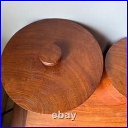 Massive Rare Mid-Century Mod Nesting Solid Teak Wood Canister Set Storage Jars Massive Rare Mid-Century Mod Nesting Solid Teak Wood Canister Set Storage Jars