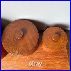 Massive Rare Mid-Century Mod Nesting Solid Teak Wood Canister Set Storage Jars Massive Rare Mid-Century Mod Nesting Solid Teak Wood Canister Set Storage Jars