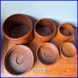 Massive Rare Mid-Century Mod Nesting Solid Teak Wood Canister Set Storage Jars Massive Rare Mid-Century Mod Nesting Solid Teak Wood Canister Set Storage Jars
