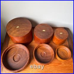 Massive Rare Mid-Century Mod Nesting Solid Teak Wood Canister Set Storage Jars Massive Rare Mid-Century Mod Nesting Solid Teak Wood Canister Set Storage Jars