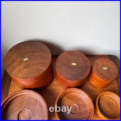 Massive Rare Mid-Century Mod Nesting Solid Teak Wood Canister Set Storage Jars Massive Rare Mid-Century Mod Nesting Solid Teak Wood Canister Set Storage Jars