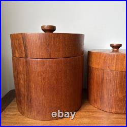 Massive Rare Mid-Century Mod Nesting Solid Teak Wood Canister Set Storage Jars Massive Rare Mid-Century Mod Nesting Solid Teak Wood Canister Set Storage Jars