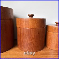 Massive Rare Mid-Century Mod Nesting Solid Teak Wood Canister Set Storage Jars Massive Rare Mid-Century Mod Nesting Solid Teak Wood Canister Set Storage Jars