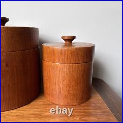 Massive Rare Mid-Century Mod Nesting Solid Teak Wood Canister Set Storage Jars Massive Rare Mid-Century Mod Nesting Solid Teak Wood Canister Set Storage Jars