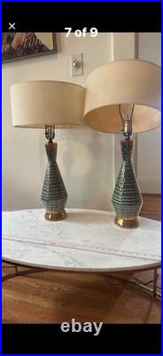 Matching Mid-Century Modern Vintage Gold/Turquoise Table Lamps RARE Stunning