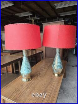 Matching Mid-Century Modern Vintage Gold/Turquoise Table Lamps RARE Stunning Matching Mid-Century Modern Vintage Gold/Turquoise Table Lamps RARE Stunning