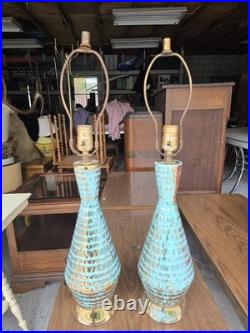 Matching Mid-Century Modern Vintage Gold/Turquoise Table Lamps RARE Stunning Matching Mid-Century Modern Vintage Gold/Turquoise Table Lamps RARE Stunning