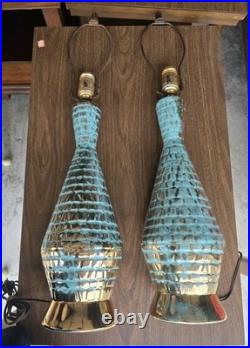 Matching Mid-Century Modern Vintage Gold/Turquoise Table Lamps RARE Stunning Matching Mid-Century Modern Vintage Gold/Turquoise Table Lamps RARE Stunning