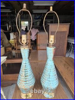 Matching Mid-Century Modern Vintage Gold/Turquoise Table Lamps RARE Stunning Matching Mid-Century Modern Vintage Gold/Turquoise Table Lamps RARE Stunning