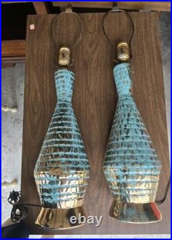 Matching Mid-Century Modern Vintage Gold/Turquoise Table Lamps RARE Stunning Matching Mid-Century Modern Vintage Gold/Turquoise Table Lamps RARE Stunning