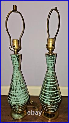 Matching Mid-Century Modern Vintage Gold/Turquoise Table Lamps RARE Stunning Matching Mid-Century Modern Vintage Gold/Turquoise Table Lamps RARE Stunning