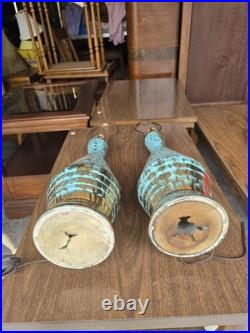 Matching Mid-Century Modern Vintage Gold/Turquoise Table Lamps RARE Stunning Matching Mid-Century Modern Vintage Gold/Turquoise Table Lamps RARE Stunning