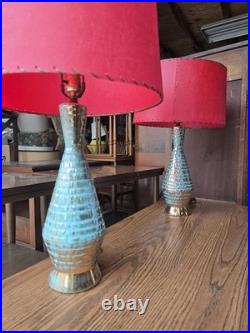 Matching Mid-Century Modern Vintage Gold/Turquoise Table Lamps RARE Stunning Matching Mid-Century Modern Vintage Gold/Turquoise Table Lamps RARE Stunning