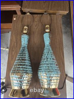 Matching Mid-Century Modern Vintage Gold/Turquoise Table Lamps RARE Stunning Matching Mid-Century Modern Vintage Gold/Turquoise Table Lamps RARE Stunning