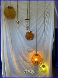Mcm 4 atomic mid century modern lamp globes rare geometric with 6 brass pendants