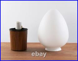 Mid Century 1960 RARE Laurel Egg Glass Shade Metal Veneer Base Table Lamp