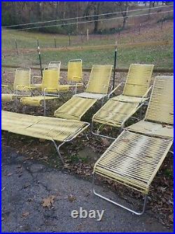Mid Century Ames Aire Woven 4 Patio Chairs 3 Chaise 1 Cot 8 Piece Patio Set Rare