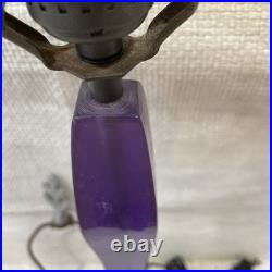 Mid Century Brutalist Modern Table Lamp Amethyst & Hammered Metal RARE