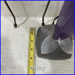 Mid Century Brutalist Modern Table Lamp Amethyst & Hammered Metal RARE