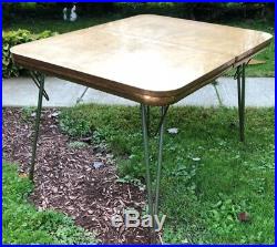 Mid Century Formica Top Kitchen Table with Leaf Rare Copper Edging