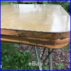 Mid Century Formica Top Kitchen Table with Leaf Rare Copper Edging