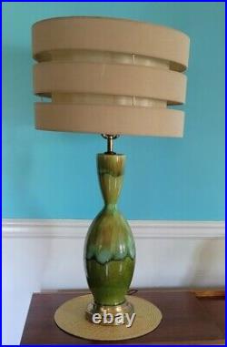 Mid-Century GREEN DRIP GLAZE Genie Style Table Lamp Ceramic Rare