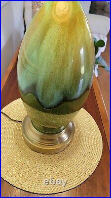 Mid-Century GREEN DRIP GLAZE Genie Style Table Lamp Ceramic Rare